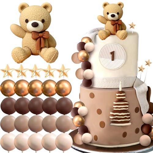 Roaring Good Time Teddybär Tortendeko Mädchen 1 Jahr Torten Deko Taufe Junge Braun Tortendeko Teddybär Kuchen Dekoration für Hochzeit Babyshower Geburtstag Party