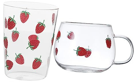 Alipis 2stücke Glas Tasse Erdbeermuster Multifunktional Für Latte Macchiato Kaffee Tee Saft Zu Hause Und Restaurant Nutzung Als Geschenkidea