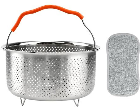 GZCZCC Cesta de Vapor Acero Inoxidable 2L 17.5cm Cesta para Vapor de Olla Cesta Vaporera de Verduras Cesta de Vapor para Olla a Presión Castillo Multiusos con Mango para Verdura Huevo Rroz + Esponja