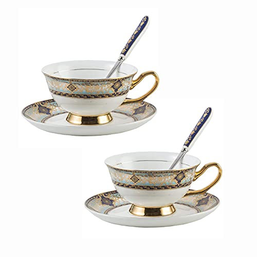TLOKIXA Court style Ceramic Coffee Tea Cups and Saucers Vintage Coffee Mugs Set of 2 Cappuccino Cup Tea Cup and Saucer Gift Sets 200ml