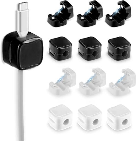 Gjinxi Magnetic Cable Clips 12Pcs Adjustable Cord Holder Organizer Cable Management Clips for Under Desk Adhesive Cord Holder Wire Organizer Keeper for Nightstand Wall Car Office