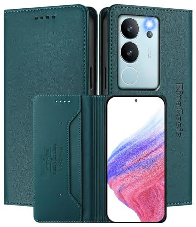 MOJIA Hülle für Vivo V29 5G, Sturz- und Kratzfest, Hochwertiges PU-Leder Folio Brieftasche Handyhülle [magnetischer Verschluss]. Dark Green