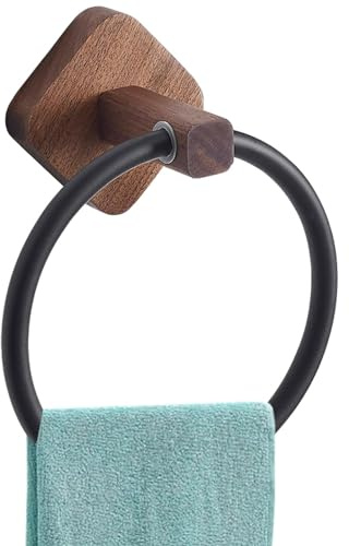 HunicandIU Anneau Porte-Serviettes pour Salle de Bain, Anneau Porte-Serviettes Rond en Bois de Noyer, Porte-Serviettes Mural pour Salle de Bain, Porte-Serviettes sans Perforation