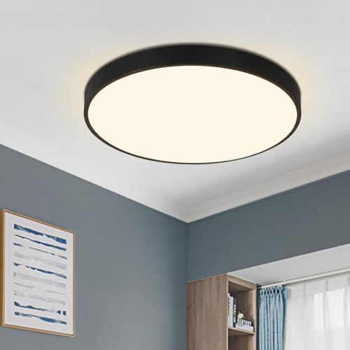 cupgow LED Deckenleuchte Deckenlampe Schwarz Küchenlampe Flach Rund | Ø21cm Flurlampe 12W 3000K Badlampe IP44 für Wohnzimmer Schlafzimmer Küche Balkon Keller Büro