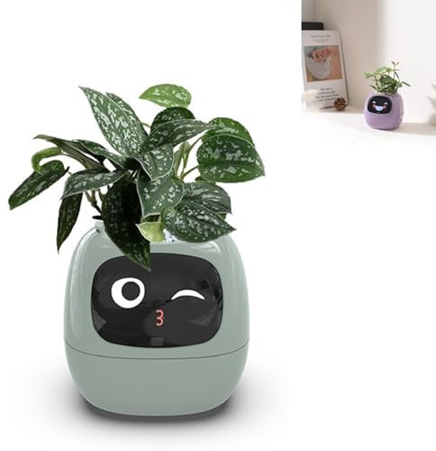 UEGFSIJRF Maceta inteligente para plantas, robot de flores, maceta inteligente, monitoreo de plantación verde, pantalla LCD con emojis para decoración de interiores, regalos