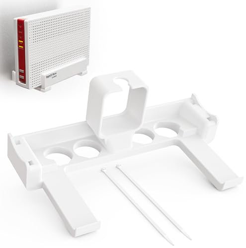 Wandhalterung & Steckdosenhalterung passend für FritzBox 6690/6591 Cable | Router Halterung zur Wandmontage | Schraubenlose Befestigung mit Netzteil-Halterung | Integriertes Kabelmanagement