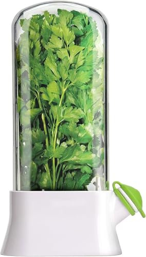 LOTUSHU Herb Keeper Herb Saver for Refrigerator, Cilantro Container, Vegetable Preservation Bottle, Veggie Keeper for Kitchen/Picnic, Salad Lovers’ Essential (White 1PC)