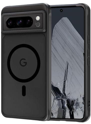 AOMYKE für Google Pixel 8 Pro 6,7 Zoll Hülle Magnetisch, Kompatibel mit MagSafe, Transluzente Matte Anti-Fingerabdruck Kratzfeste PC Rückseite + TPU Bumper Stoßfeste Handyhülle, Schwarz