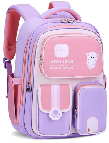 Amythe Zaino Scuola Elementare Bambina, 2025 Zaini Bambina Ergonomico di 6-12 anni con Riflettente, Zainetto Ragazza per la Scuola Leggero e Impermeabile 26L-Viola