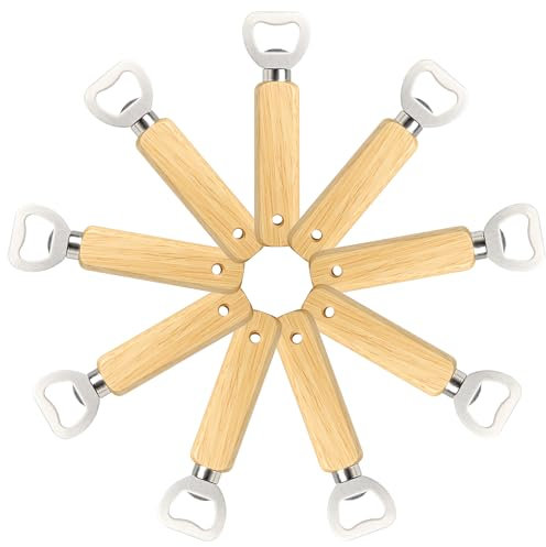 Apribottiglie in legno con incisione, 9 pezzi apribottiglie portatili con testa in acciaio inox e foro per appenderli - Fai da te personalizzati per casa, bar, feste e regali KH1309