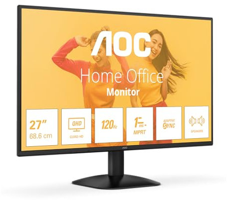 AOC Q27B35S3 - Moniteur Quad HD 27 Pouces, 120 Hz, Adaptive Sync, HDR10 (2560 x 1440, HDMI 2.0, DisplayPort 1.4) Noir