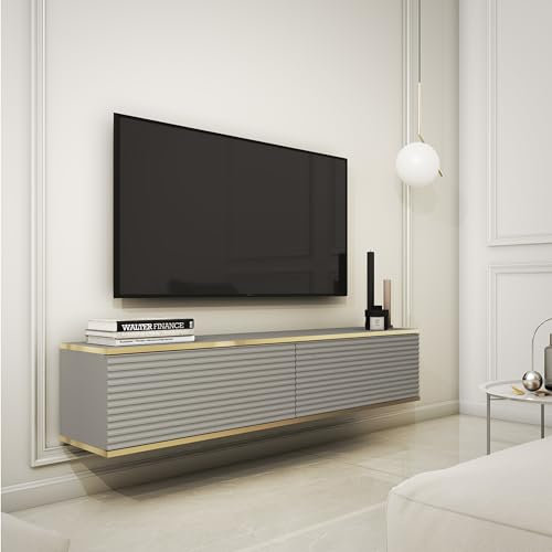 Komodee Banff TV135 MDF - TV Schrank, Grau Matt, Eiche Artisan, Breite 135 cm, Höhe 30 cm, Tiefe 32 cm