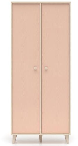 Lomadox Jugendzimmer Kleiderschrank 80 cm breit in Sandbeige mit rosa, 2 Kleiderstangen Softclose Funktion modern