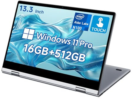 BMAX 2 in 1 Notebook 13,3 Pollici PC Touch Screen N100 CPU 16GB RAM 512GB SSD Convertibile 360° Computer Portatile, Tastiera Retroilluminata 1920x1080 IPS BT4.2 Type Cx2 Film per Tastiera Italiana