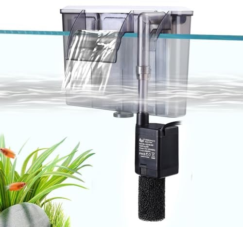 AQQA Aquarium Filter,6W Leise Aquarium Außenfilter,Einstellbarer Durchfluss Aquarien Hang on Filter mit 3-stufiger Filtration,720L/H HOB Wasserfallfilter für 70-140L Tank