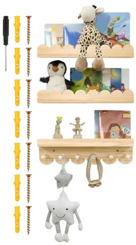 Bücherregal zur Aufbewahrung und Dekoration aus Holz, platzsparend, robust, schwimmend, für Kinderzimmer, Bücher, für Familie, Jugendliche, Mädchen, Innenräume