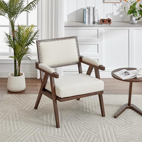 Lexiou Mid-Century modern Fabric Lounge Chair Einzelner Sofasessel mit Armlehnen Holzrahmen gepolsterte Liege,für Wohnzimmer/Schlafzimmer/Arbeitszimmer/Büro Dekoration (Beige)