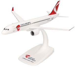 Herpa Snap-Fit Modellflugzeug CSA Czech Airlines Airbus A220-300, Miniatur im Maßstab 1:200, Sammlerstück, Modell mit Standfuß, Kunststoff, Weiß