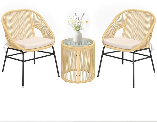 Outsunny Ensemble Bistro 3 Pièces en Résine Tressée Salon de Jardin Beige
