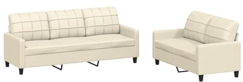 HETFTJN 2-Piece Cream Faux Leather Sofa Set with Metal Frame