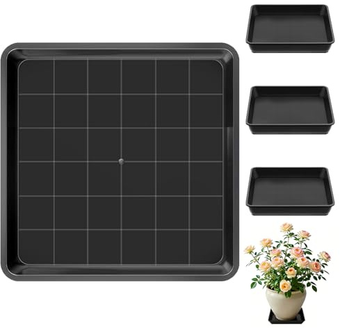 nplaseta 4 Piezas Plato Maceta Cuadrado 30 x 30 cm Plato Maceta Plastico para Plantas de Interior y Exterior (Negro)