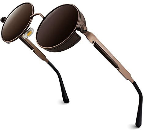 GQUEEN Retro Runde Steampunk Polarisierte Sonnenbrille UV400