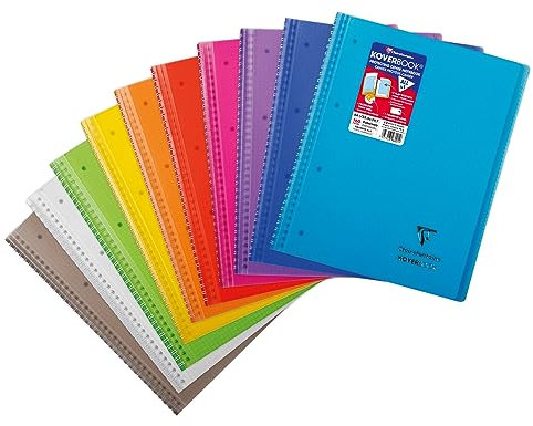 Clairefontaine 396001C Koverbook Collegeblock (mit Einband aus PP, robust, Spiralbindung, DIN A4+, 80 Blatt, 90g, kariert) 1 Stück farbig sortiert