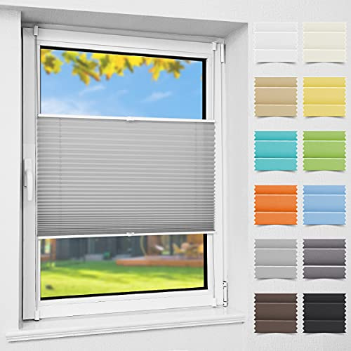 Atlaz Plissee Klemmfix ohne Bohren, 65x200cm(BxH), Hellgrau, Plisseerollo Fensterrollo mit Klemmträger, Faltrollo Jalousie für Fenster und Tür, Blickdicht, Sichtschutz und Sonnenschutz