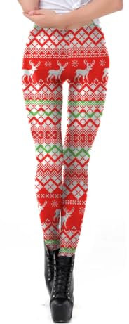ShopINess Leggings Weihnachtsleggings Frauen für Yoga Gym Sport Fitness Leggings Hosen mit Weihnachtsaufdruck (DE/NL/SE/PL, Alphanumerisch, XL, M, Regular, Regular, Rentiere)