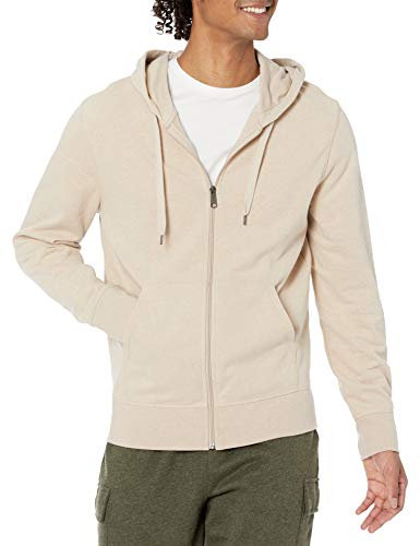 Amazon Essentials Felpa Leggera con Cappuccio in French Terry con Zip Integrale vestibilità Comoda Uomo, Avena Puntinato, L