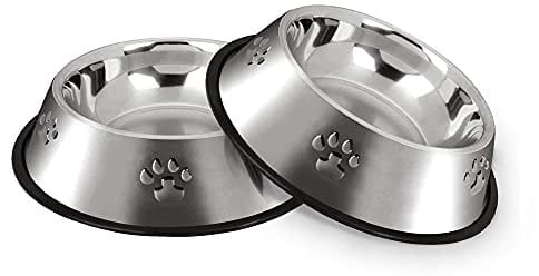 Hotype Comedero y Bebedero para Perro de Acero Inoxidable, Cuenco de Comida Antideslizante para Mascotas Pequeñas y Medianas, 2 Unidades, 22cm