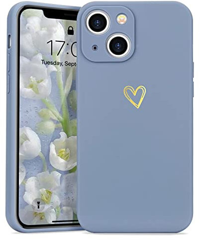 Wirvyuer Custodia Compatibile con iPhone 13 Cover Ragazze Oro Amore Cuore Custodia protezione fotocamera Morbido Silicone Cover Protettiva Antiurto Gold Love Case per iPhone 13 Grigio