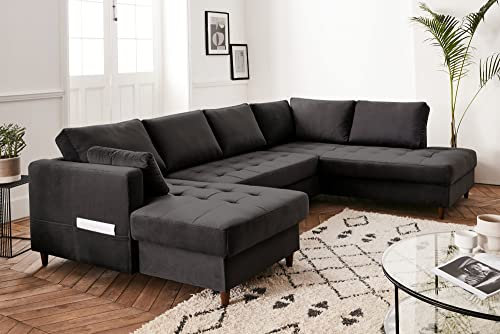 Lisa Design Anna – Wohnlandschaft Ecksofa – mit Schlaffunktion und Bettkasten – 7-Sitzer – zeitgenössischer Stil– rechts Dunkelgrau