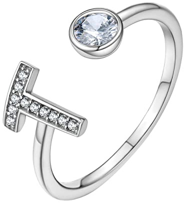 GoldChic Harry Style Buchstaben Ring Verlobungsring Ehering S925 Silber Offener Verstellbarer Initialen Alphabet Ring von A bis Z Glücksbuchstaben in Weißgold Ringgröße 51.8（16.5）- 67.2（21.4）