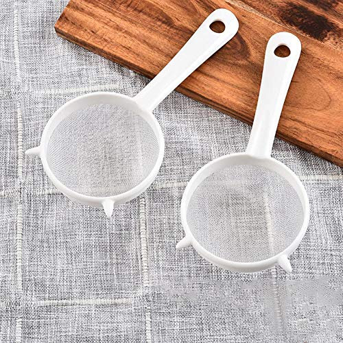 3 Pieces White Plastic Strainer Fine Tea Coffee Juice Food Sieve Mesh Scoop Filter 9cm Diameter (Set of 3) Nylon