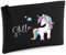 minimutz Kosmetiktasche Kinder mit Namen & Einhorn Regenbogen | personalisierte Schminktasche Kulturtasche für Mädchen | 28x19 cm mit Reißverschluss(schwarz)