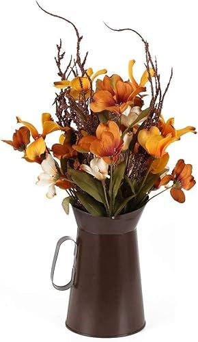 Duffire Flores artificiales de otoño con jarrón, ramos de otoño naranja en jarra de hierro para Acción de Gracias, centros de mesa, cosecha de otoño