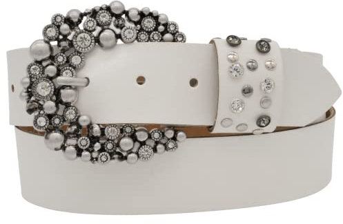 AnnaMatoni Damen Leder Gürtel weiches Rindsleder 3mm stark mit Hochwertiker Strassstein Schließe 4cm breit Damen Ledergürtel (weiß 100, TW90 - Gesamtlänge 105cm)