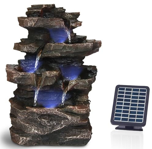 VATCH Fontaine de Jardin Solaire pour intérieur et extérieur avec éclairage LED - Véritable Cascade Rock Fontaine de Jardin Vintage Grande pour décoration de Jardin extérieur
