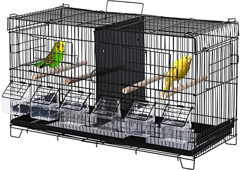 PawHut Vogelkäfig ABM. 59,5B x 26,5I x 39,5H cm Futterhaus Sitzstangen 4 Türen Abnehmbares Kotbrett + Tragegriff Metall PP schwarz