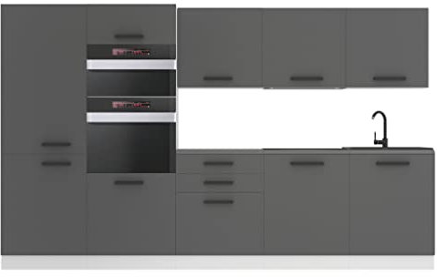 Belini cucina 300 cm Grace, senza piano di lavoro, argento opaco
