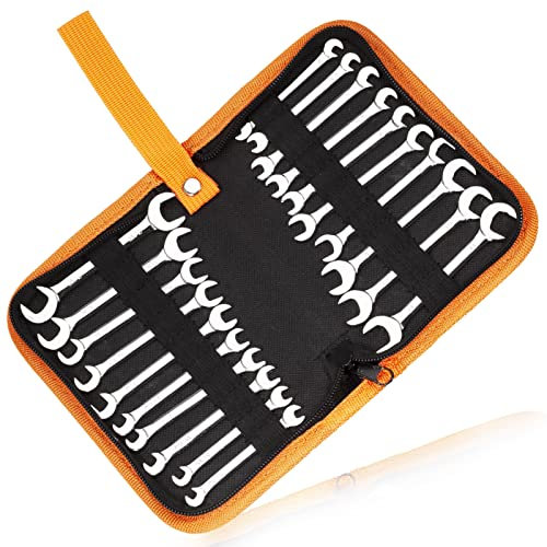 LEONTOOL Set di chiavi a doppia estremità aperta metrica e SAE 20 pezzi da 4 a 11 mm e 5/32 a 7/16 finitura cromata a specchio super sottile a testa aperta