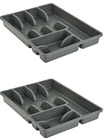 Engelland 2 x Besteckkasten Besteckkorb mit 6 Fächern, Kunststoff, BPA-frei, Farbe: Anthrazit, Maße: 38 x 29 x 5 cm