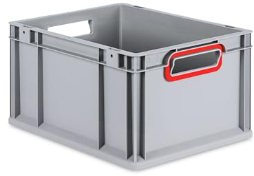 PROREGAL Eurobox NextGen Color | HxBxT 22x30x40cm | 20 Liter | Griffe rot offen | Glatter Boden | Eurobehälter, Transportbox, Transportbehälter, Stapelbehälter
