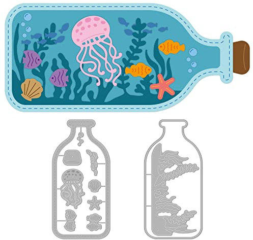 GLOBLELAND Drifting Flasche Metall Stanzschablone Quallen Seegras Papierpräge Stanzschablonen Set Seestern Stanzformen für Kartenherstellung DIY Papier Scrapbooking Handgefertigtes Fotoalbum