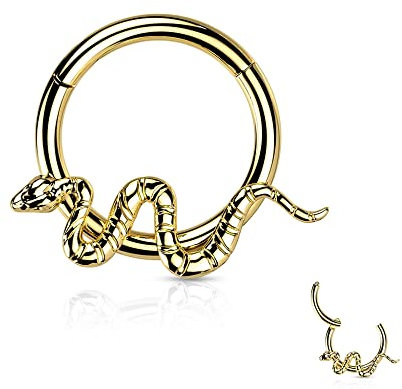 Treuheld® Titan Segmentring-Clicker Piercing mit Schlange | 3 Farben [03.] - Gold