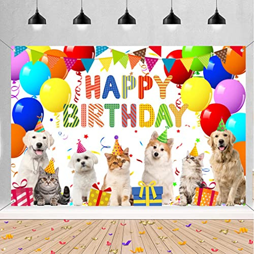 Geburtstag Deko Happy Birthday Hintergrund Banner Party Dekoration für Haustier Hund Katze Geburtstag Party Stoff Schild Poster, Foto Hintergrund 1. 2. 3. 4. 5. 6. 10. Geburtstag, 150 x 90 cm