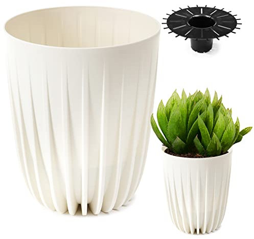 Konzept 11 Pot de Fleurs Haut de 14 cm de Diamètre, Grand pour Extérieur, Balcon, Cache-Pot Avec Insert, Blanc, pour Palmier