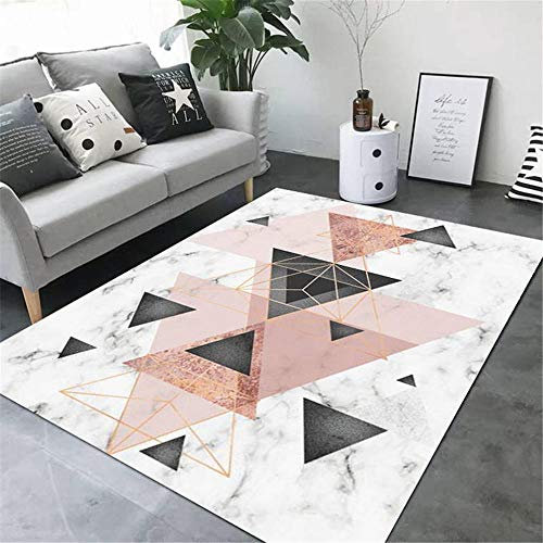 ESOUY Teppich für Wohnzimmer, Schlafzimmer, Teppich, Schlafzimmer, rutschfest, Marmor-Optik, rechteckig, Dicke ca. 0,5 cm, weiß, rosa, 120 x 160 cm