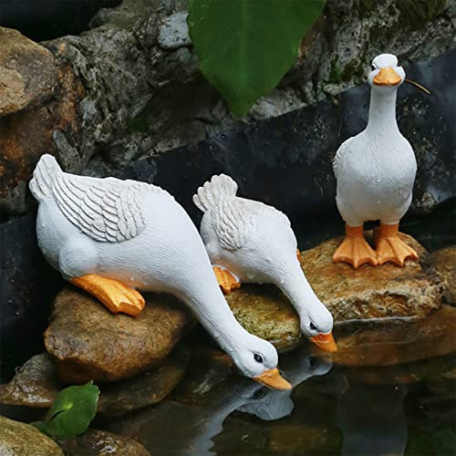PKKP Gartendeko für Draußen, Gartenfiguren für Außen Enten, Tiere Deko Garten Wasserstrahl, Harz Gartenstatuen Bauernhof Schwimmbad Rasen Gartendekoration (B-3-teiliges Set)